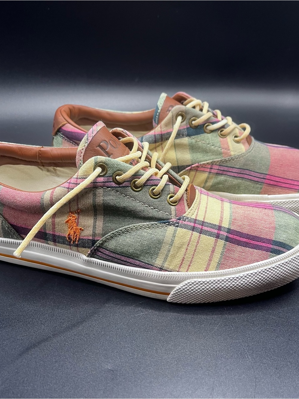 Polo Ralph Lauren Men 10.5D Vaughn Madras Plaid Low Top Lace Up Canvas Sneaker - Picture 3 of 16